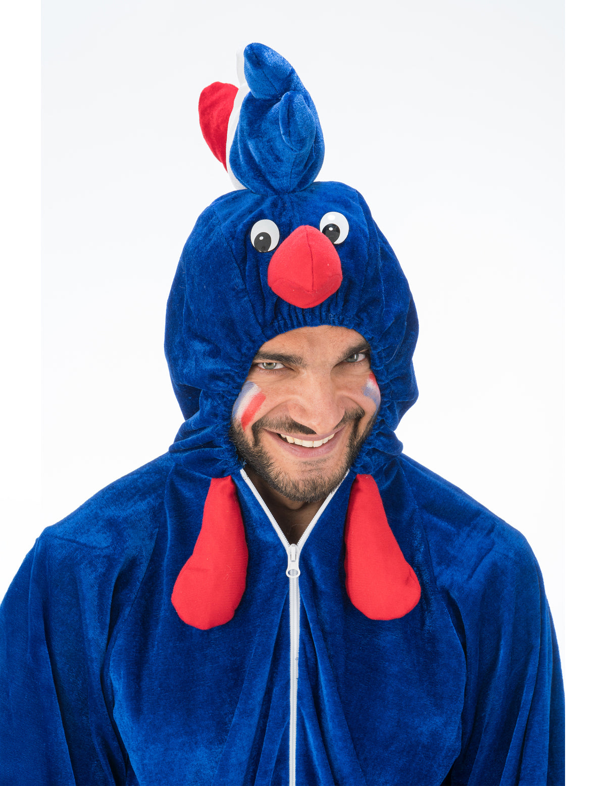 Gros plan sur la tête de coq de la combinaison coq supporter France