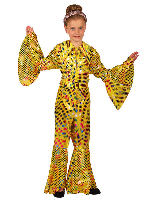 Dívčí žlutý flitrový disco overal