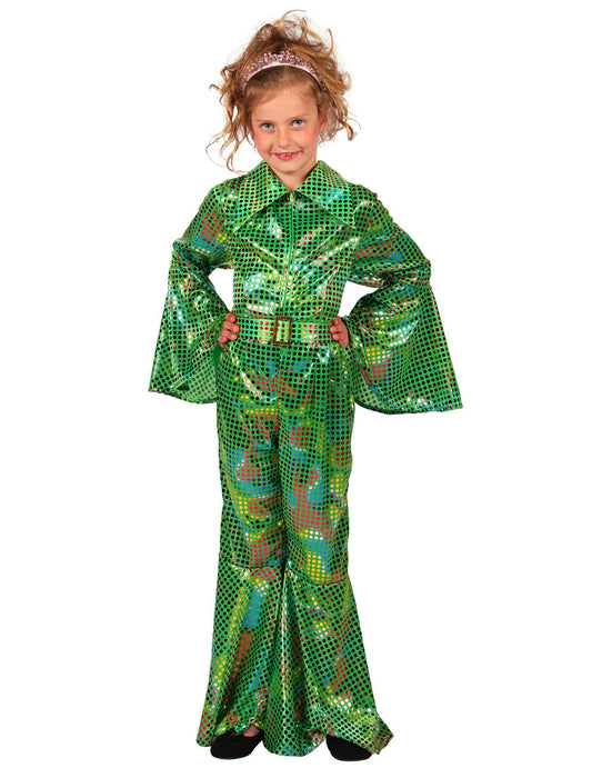 Dívčí zelený flitrový disco overal