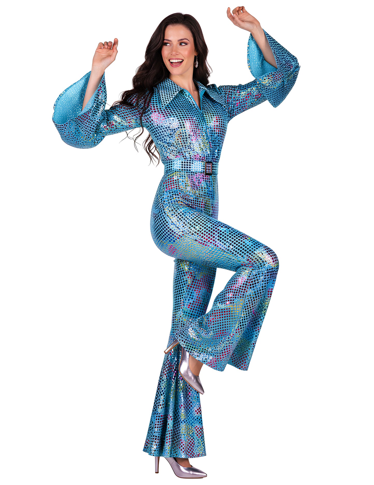 Luxusní tyrkysový disko overal pro ženy