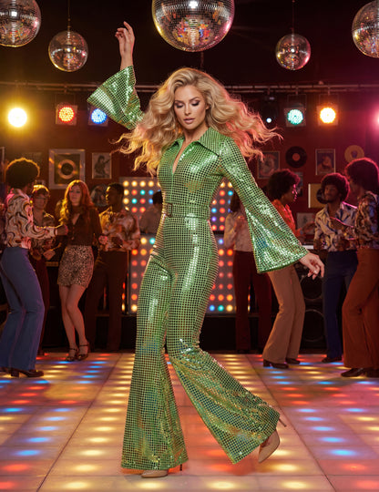 High-end zelená disco dámská kombinéza