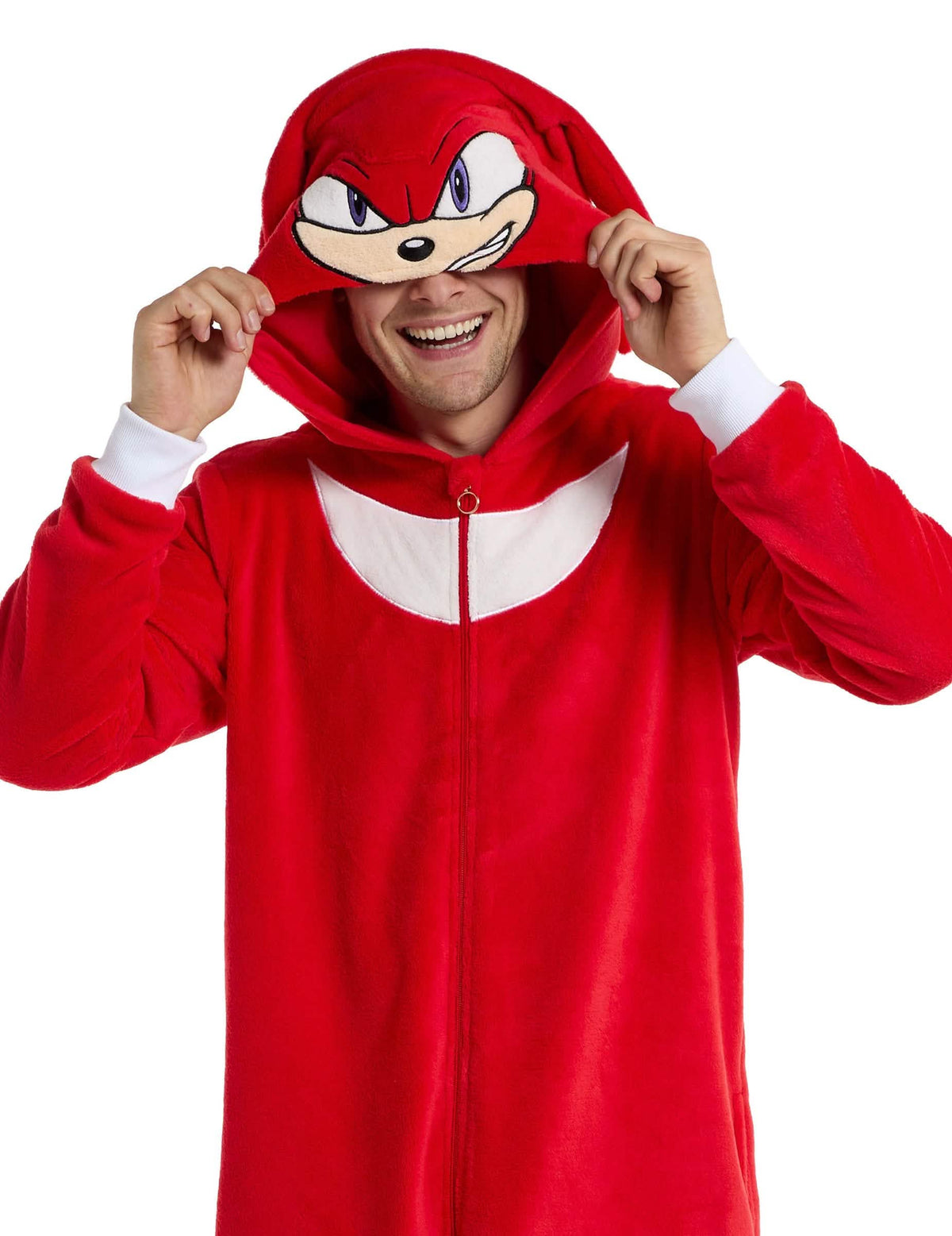 Détail de la capuche avec le visage de Knuckles de la combinaison Knuckles Sonic™