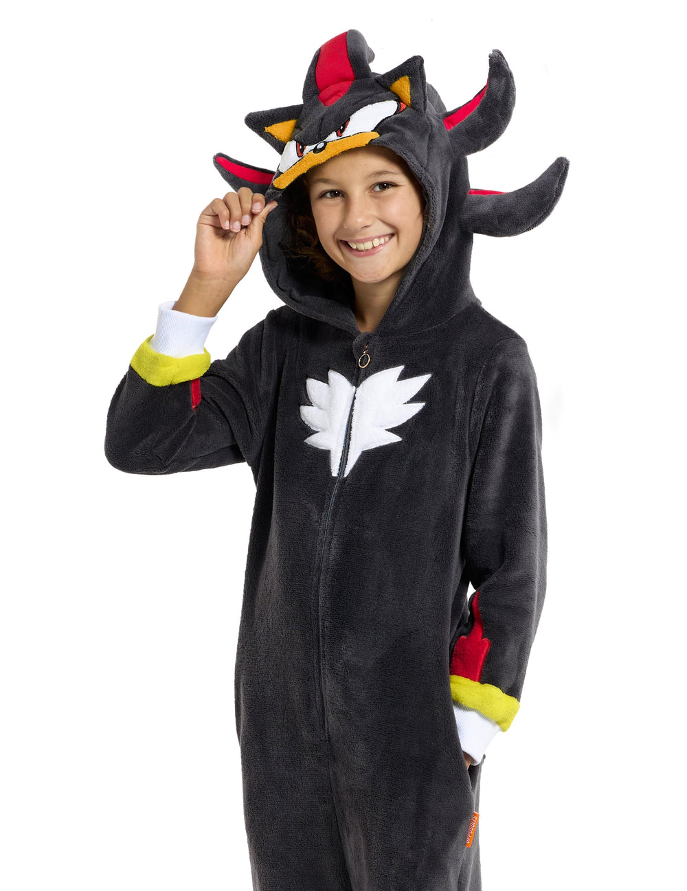 Combinaison Shadow Sonic pour enfant noire et rouge avec capuche