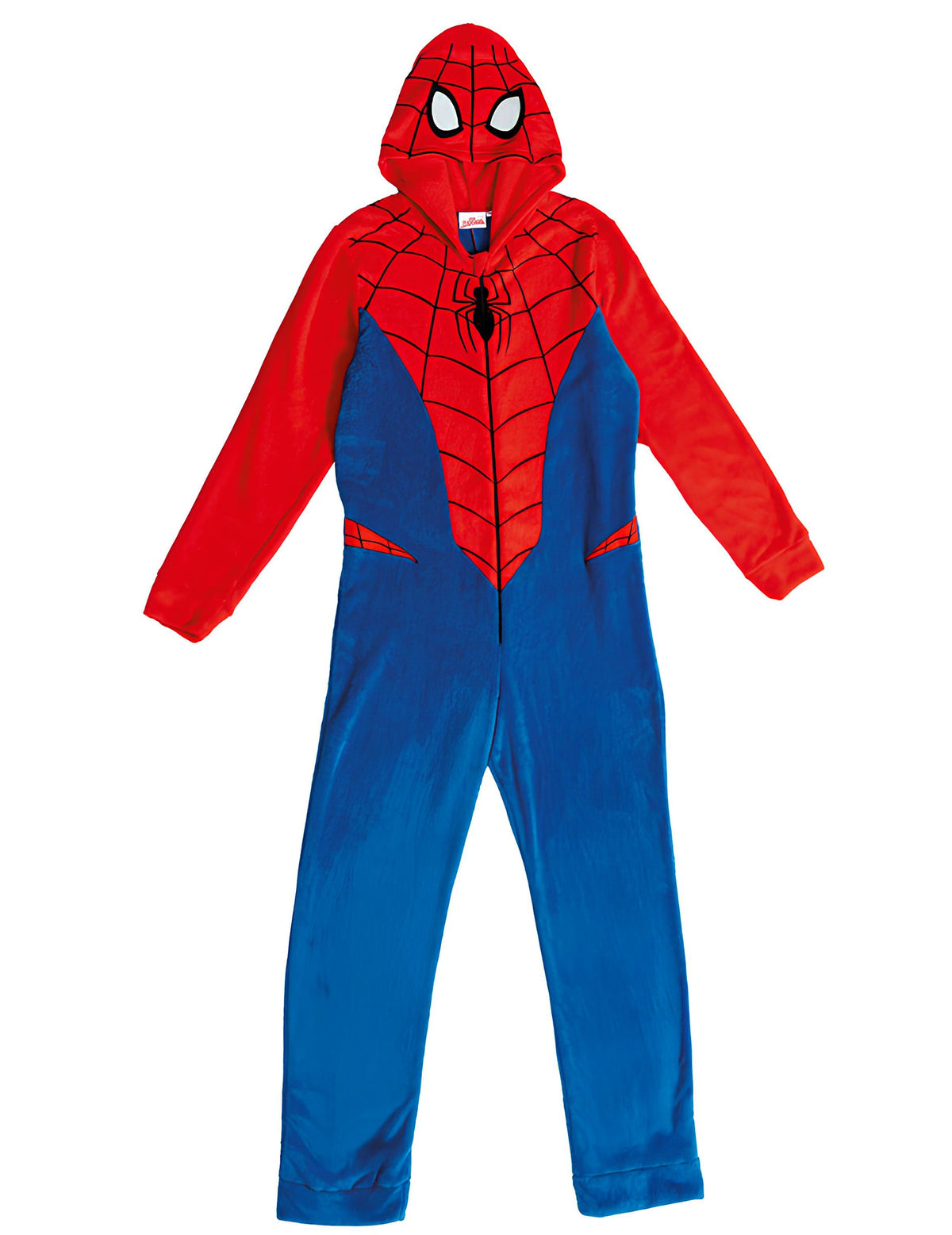 Vue de face à plat de la combinaison Spiderman classique pour adulte