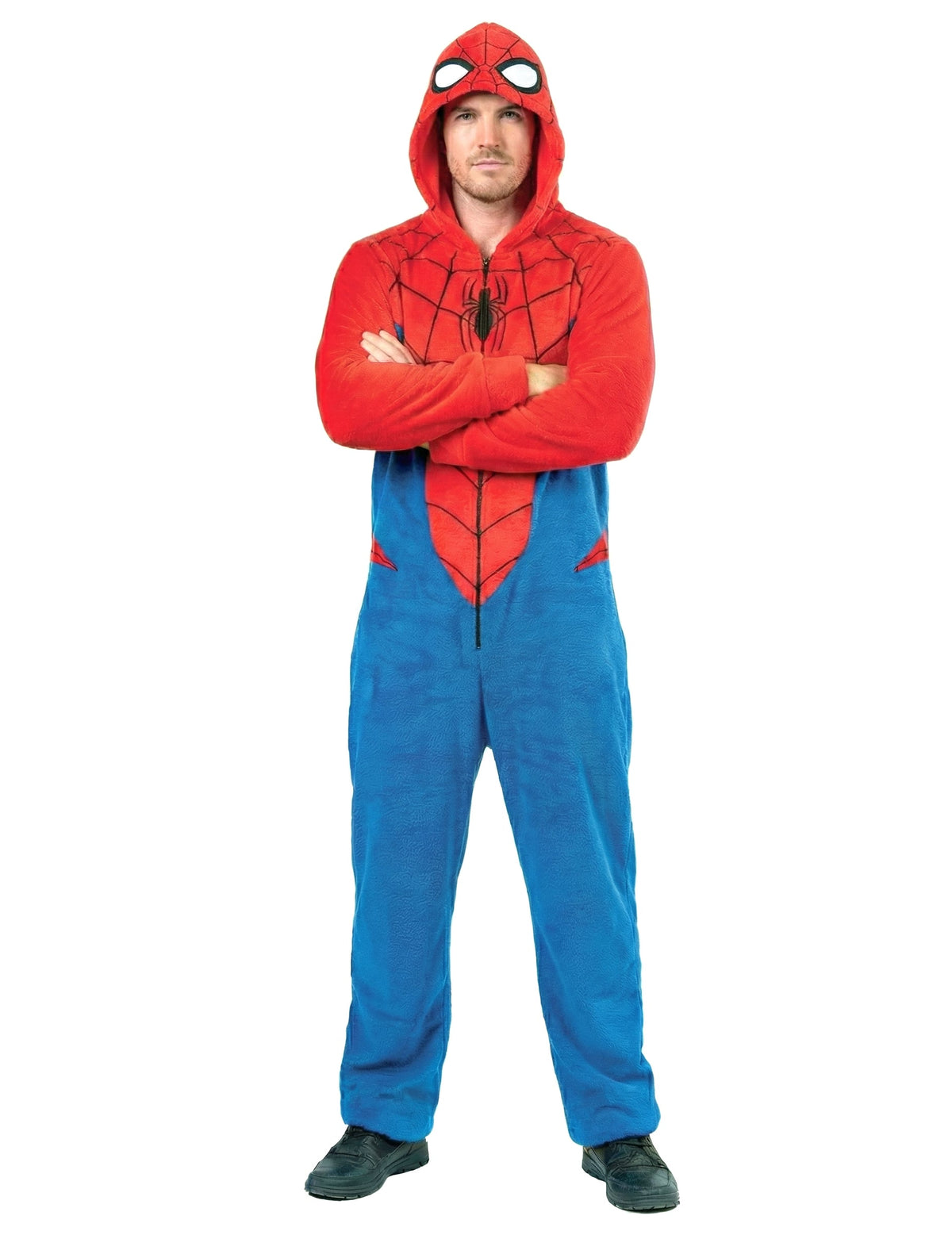 Combinaison Spiderman classique pour adulte rouge et bleu avec capuche