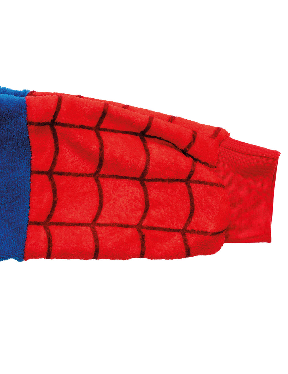 Détail de la manche avec motif toile d'araignée de la combinaison Spiderman pour enfant