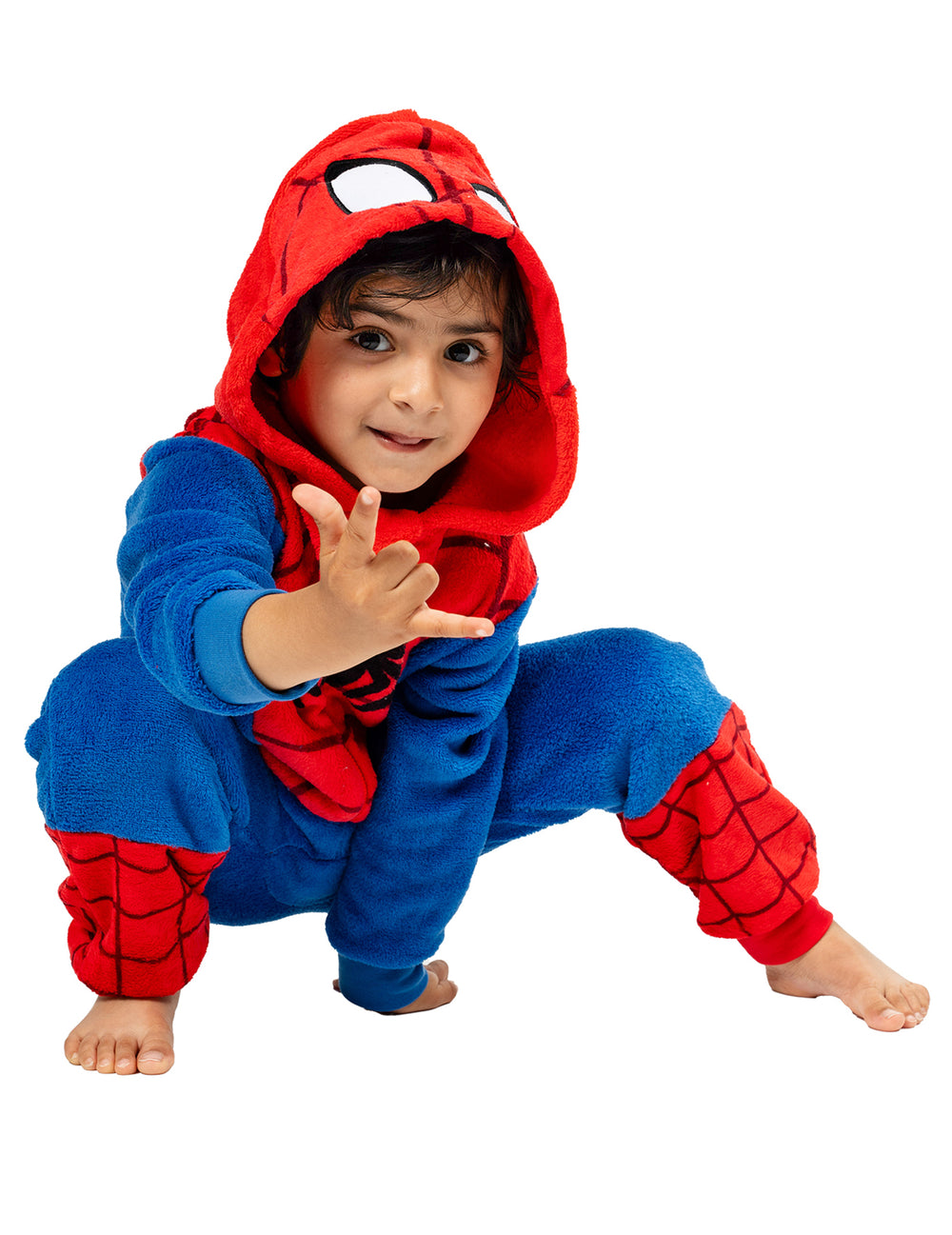 Combinaison Spiderman pour enfant bleue et rouge avec capuche