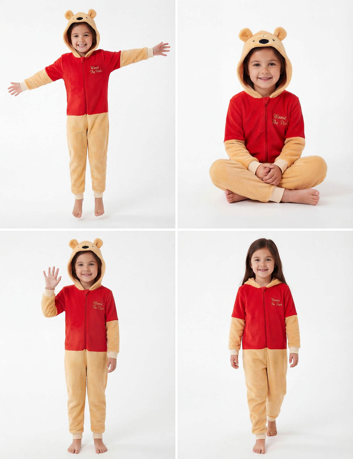 Různé pohledy zepředu na kombinézu Winnie l'ourson