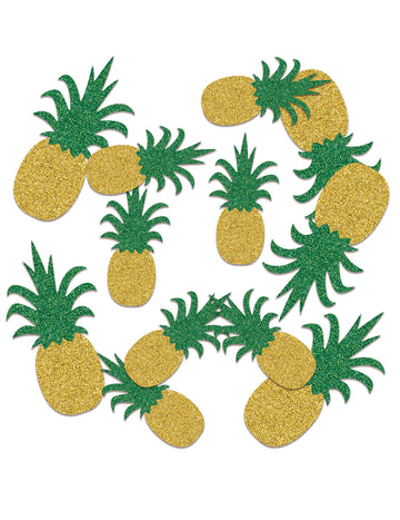Zlaté a zelené třpytivé ananasové stolní konfety 42 g na Hawaii party