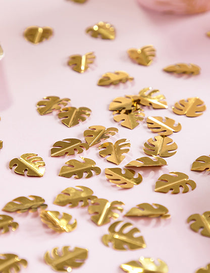 Stolní konfety metalické zlaté tropické listy 15 g pro slavnostní dekoraci