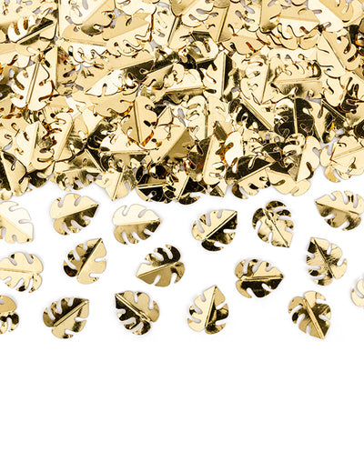 Confettis de table feuilles tropicales pour décoration festive dorées métallisées