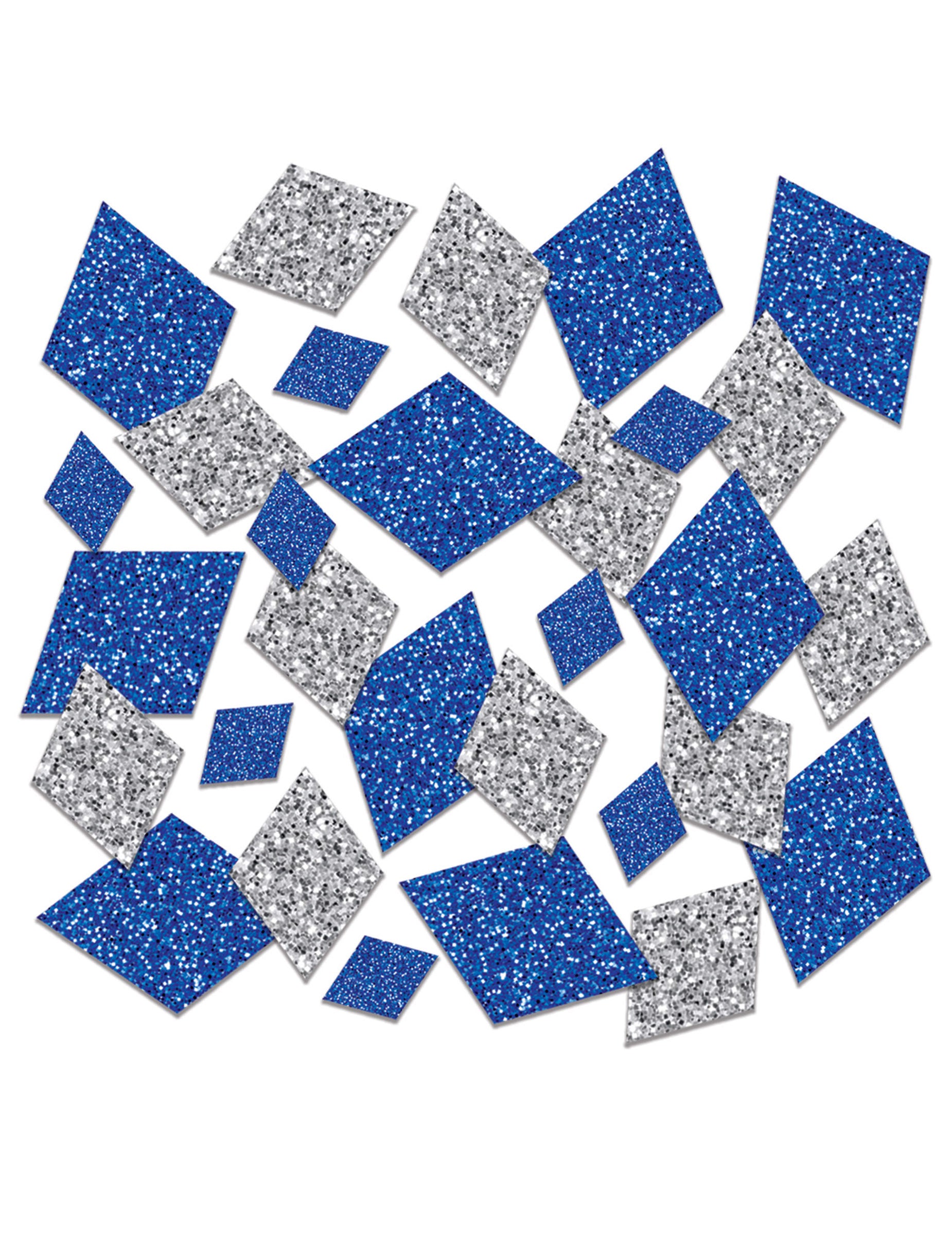 Confettis de table losanges bleu et argent pailletés assortis