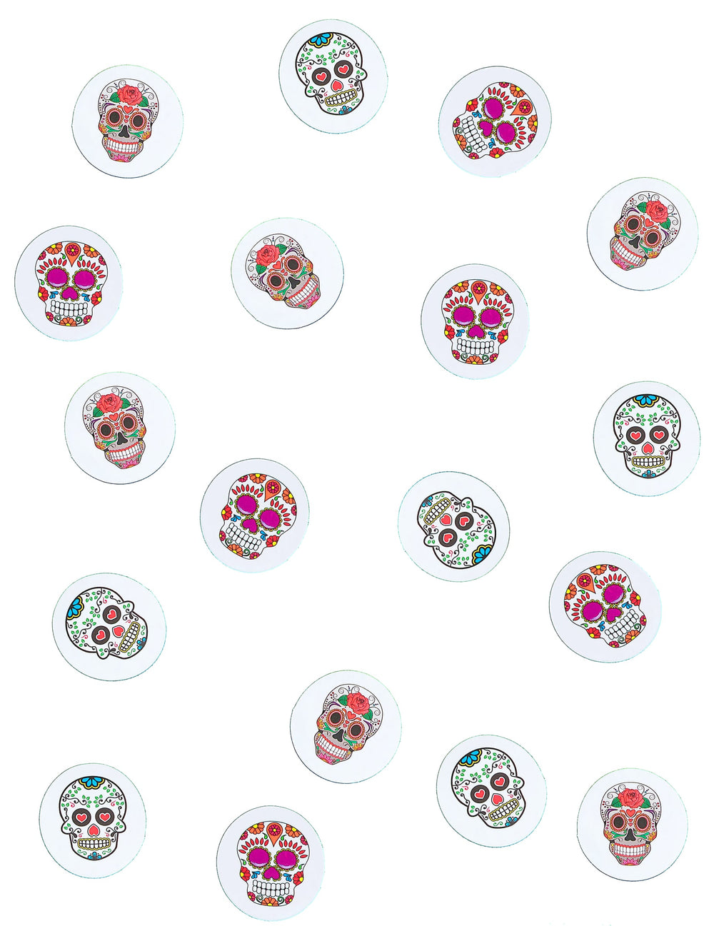 Détail des différents motifs des confettis de table papier Dia de los muertos