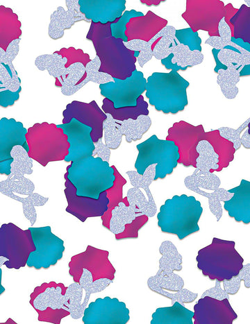 Confettis de table sirène pour fête pailletés bleu rose et violet