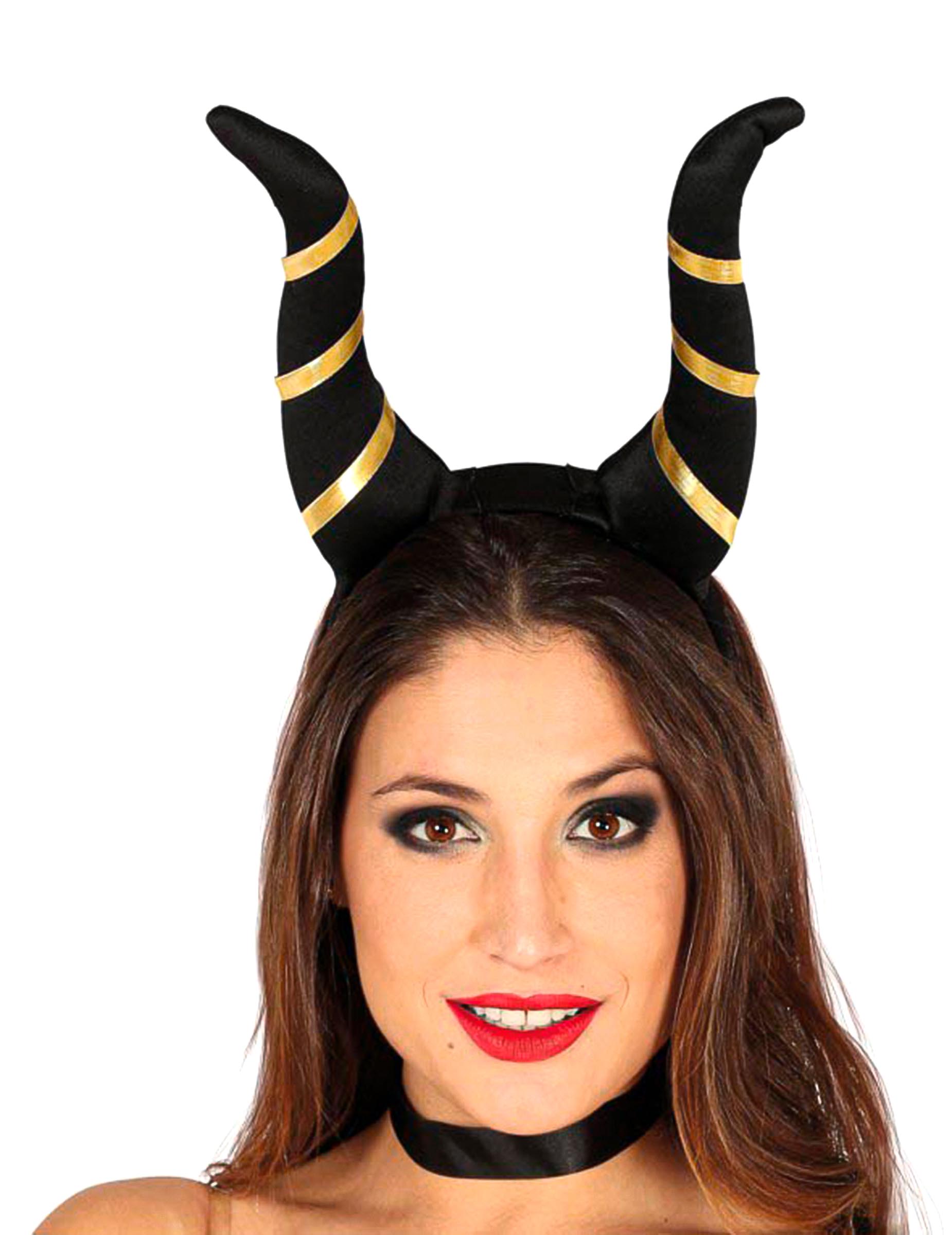 Cornes démoniaques Halloween pour femme noires et dorées
