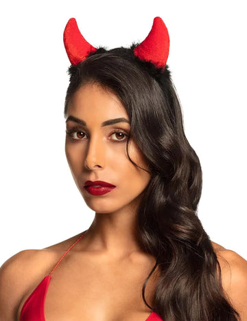 Červený ďábelský roh s černou srstí pro dospělé Halloween