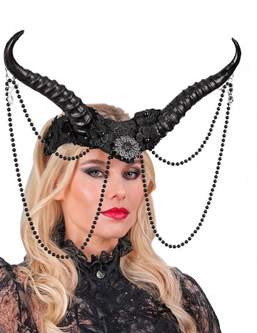 Černé démonické rohy s korálky pro dospělé