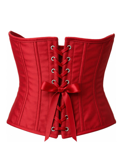 Vue de dos avec laçage du corset court pour femme rouge