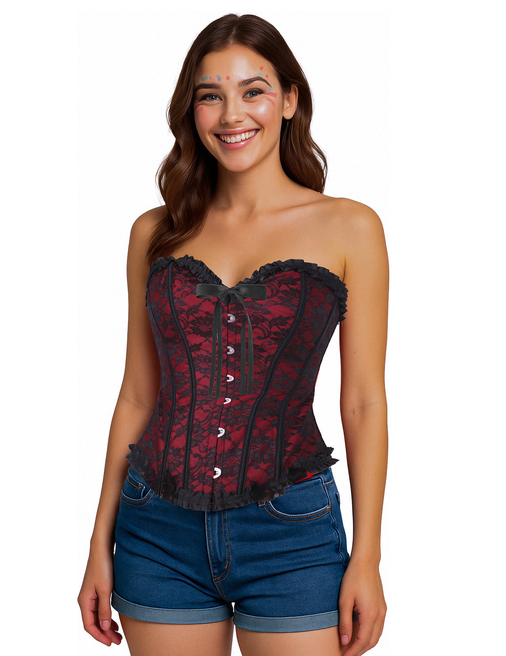 Corset pour femme rouge à dentelle noire