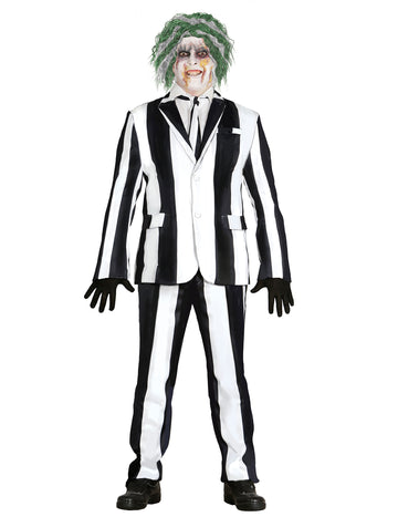 Pánský kostým ducha v černém a bílém pruhovaném provedení pro větší děti