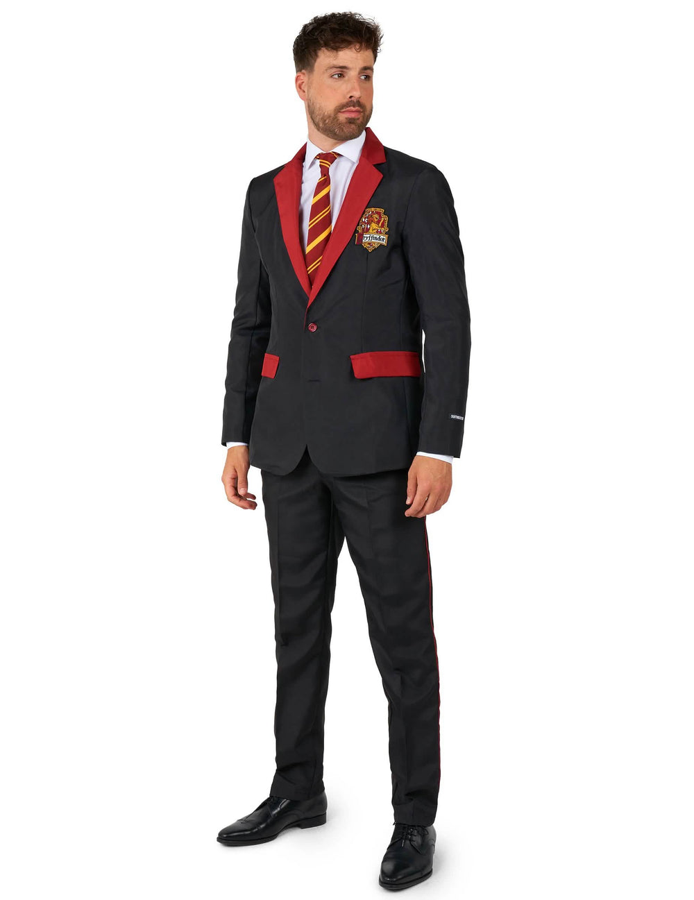 Pohled ze tří čtvrtin na kostým Suitmeister Mr. Gryffondor