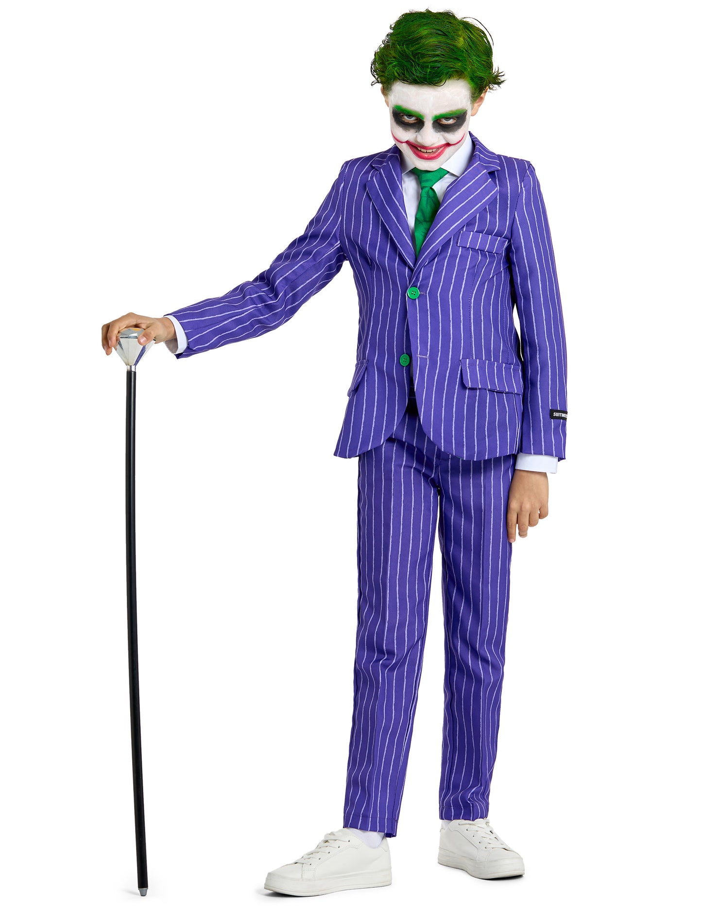 Costume Mr. Joker pour enfant violet à rayures avec cravate verte