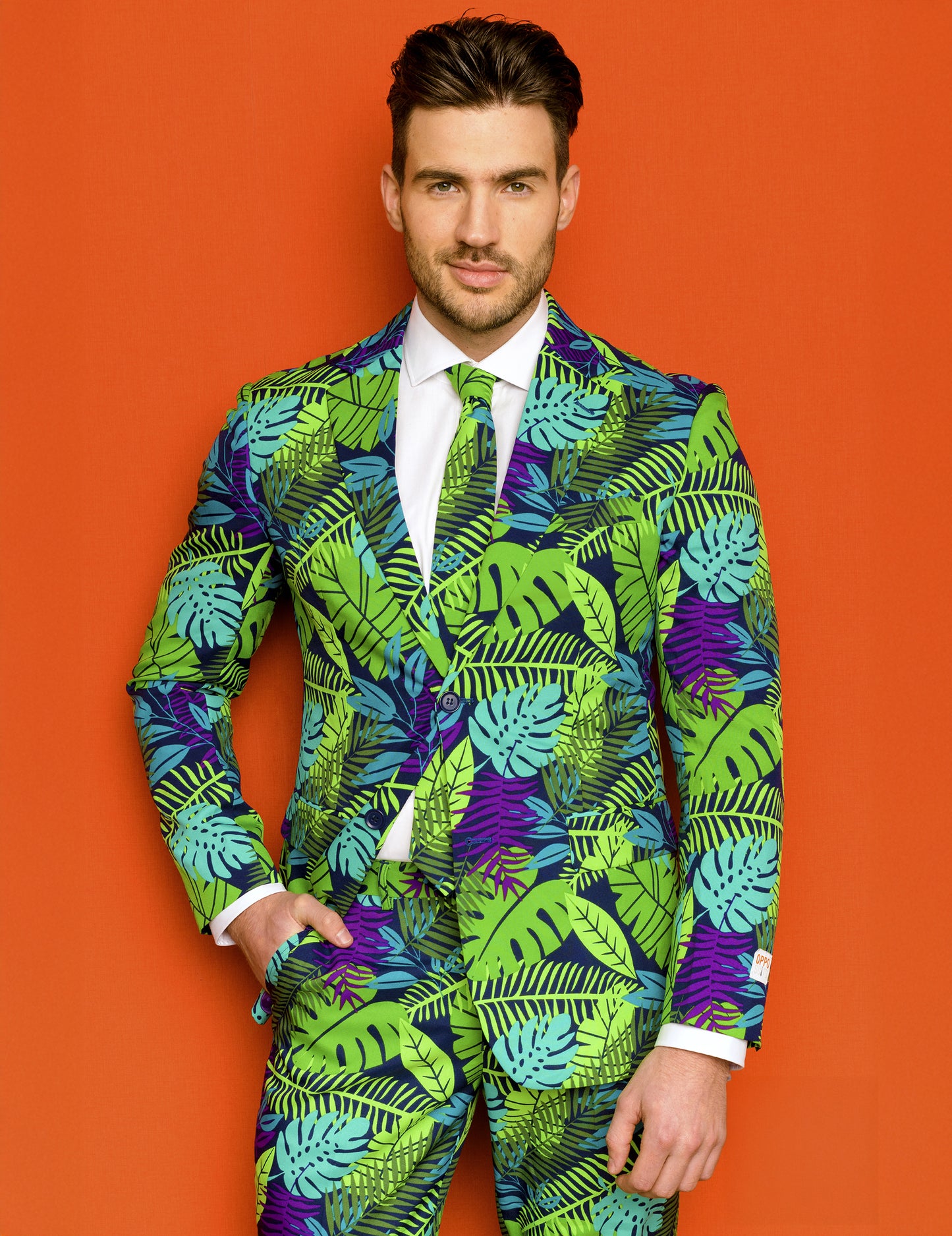 Vue de face du costume Mr. Juicy jungle pour homme