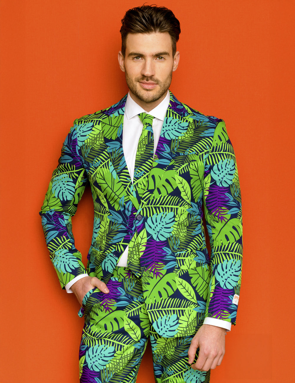 Vue de face du costume Mr. Juicy jungle pour homme