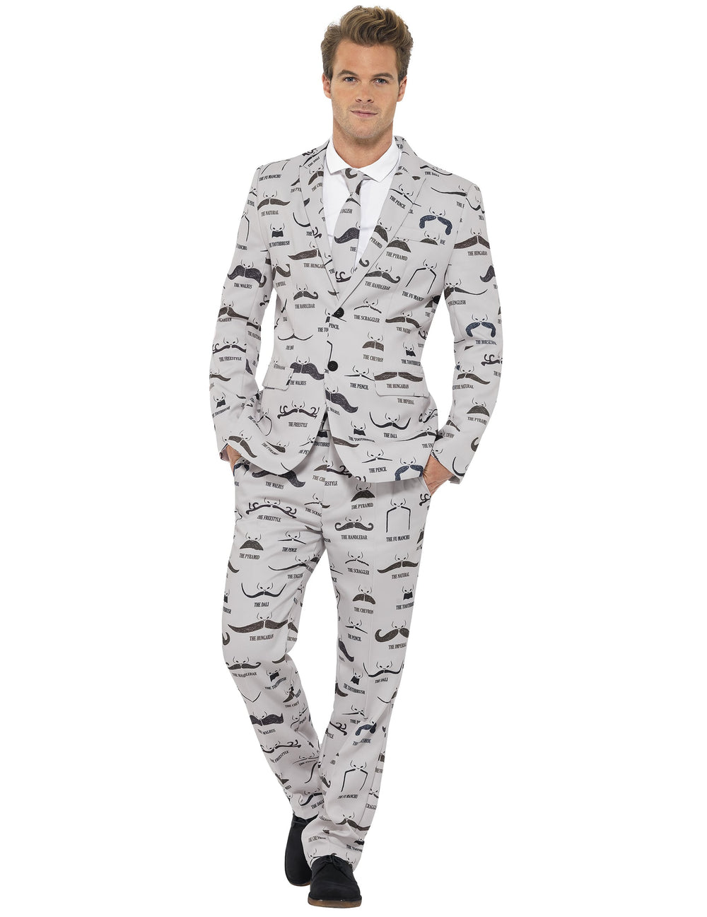 Costume Mr. Moustache pour homme gris avec imprimés moustaches noires