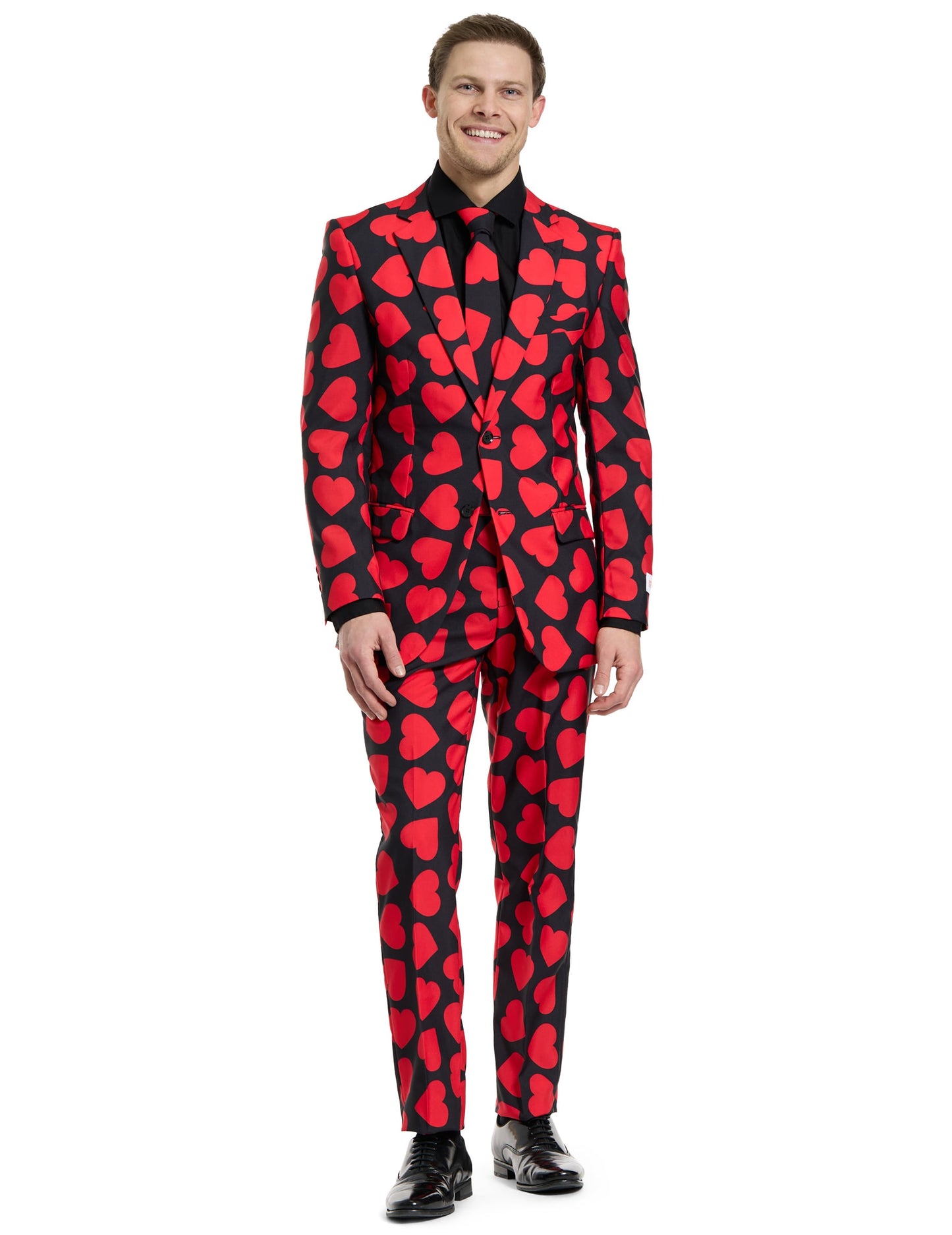 Costume Mr. Roi des coeurs pour homme noir avec motifs de cœurs rouges