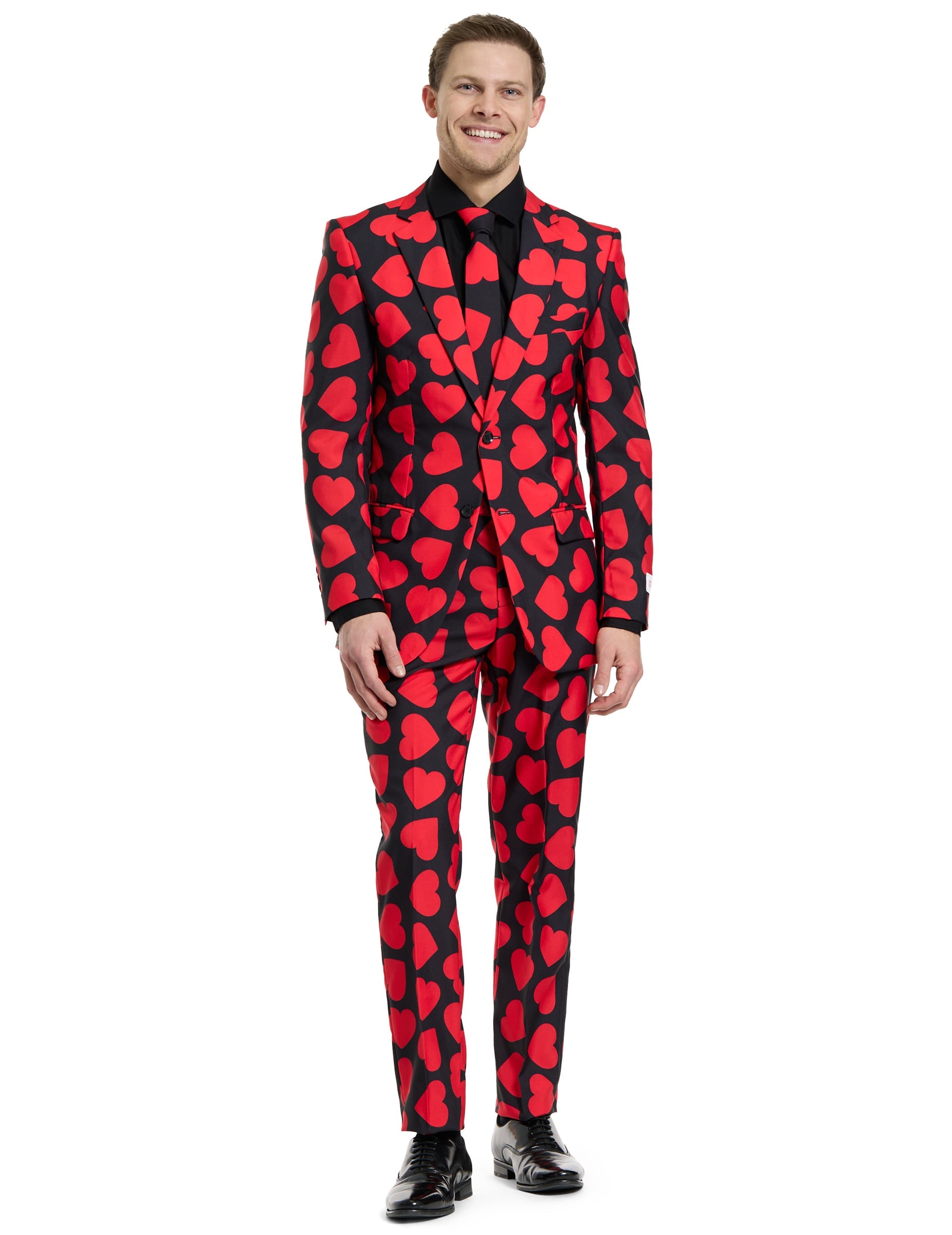 Costume Mr. Roi des coeurs pour homme noir avec motifs de cœurs rouges