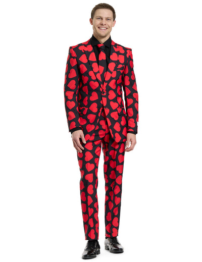 Costume Mr. Roi des coeurs pour homme noir avec motifs de cœurs rouges