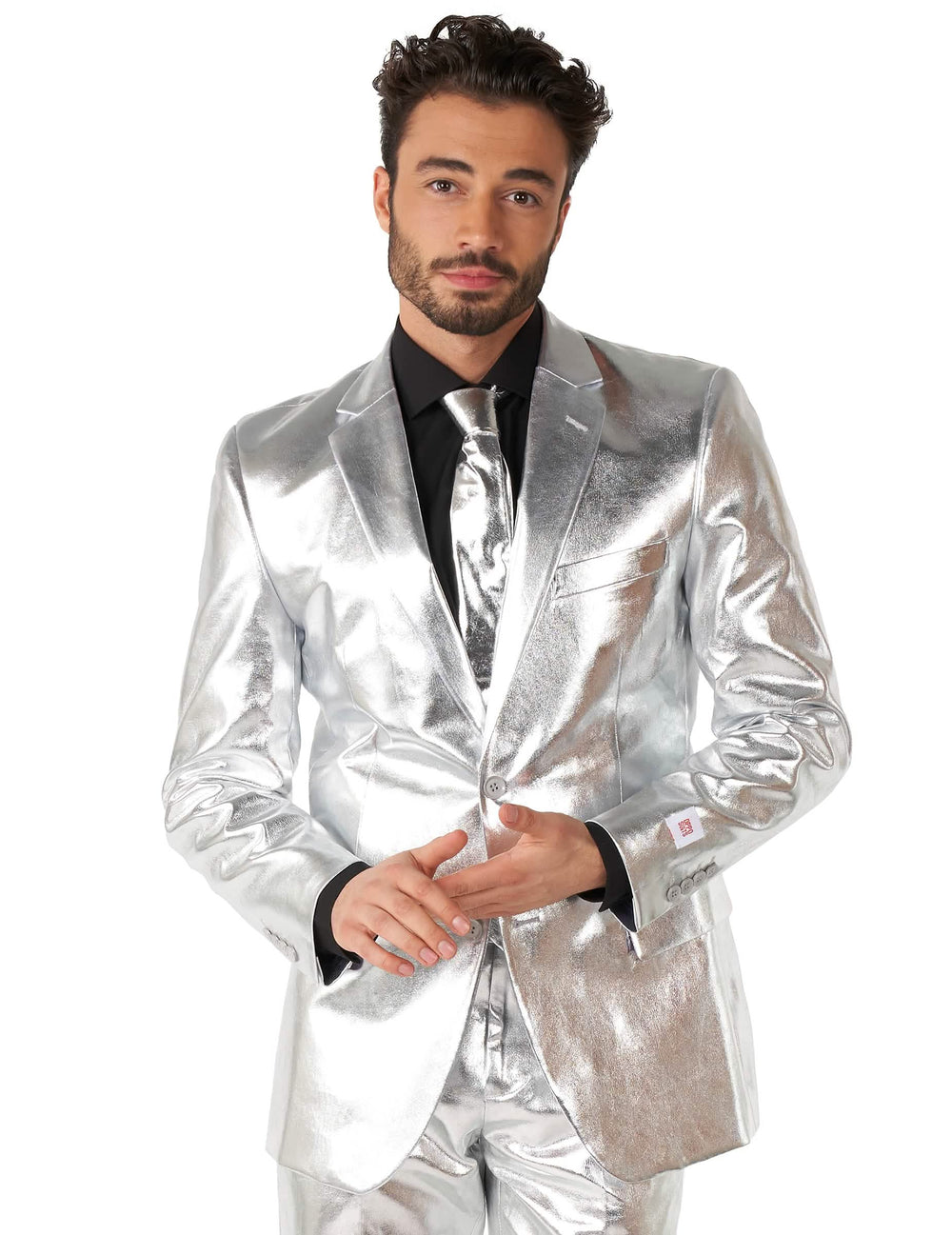 Detail na bundu a kravatu kostýmu Mr. Shiny Silver pro muž