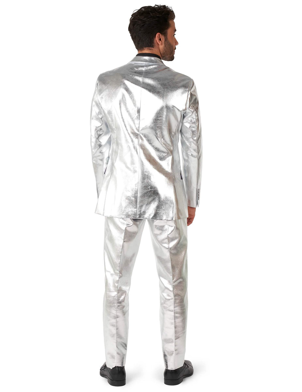 Kostým Mr. Shiny Silver pro muže stříbrná lesklý pohled zezadu