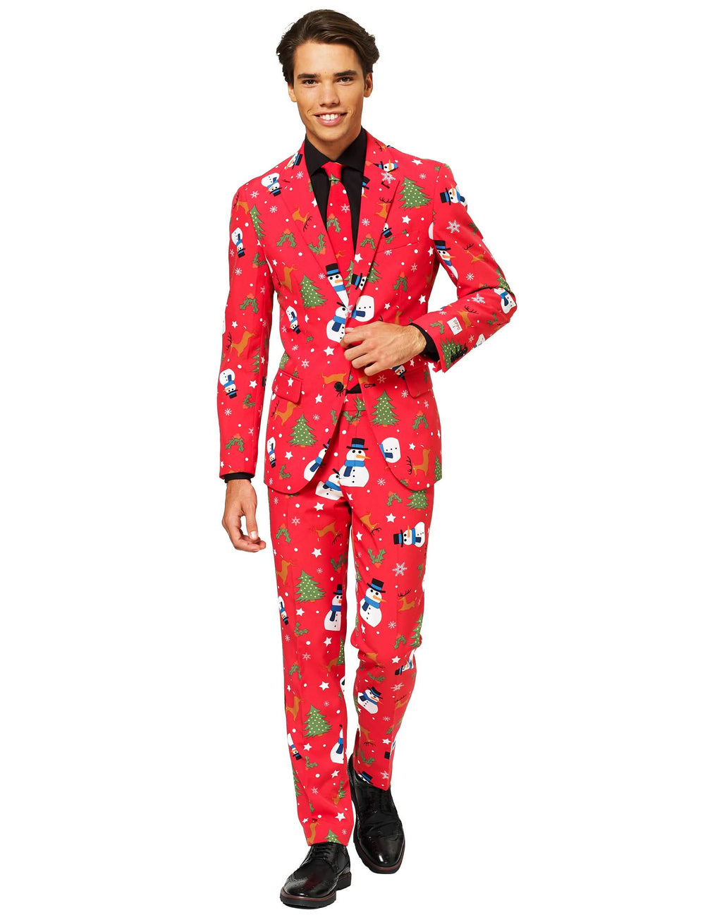 Kostým Mr. Snowman pro muž červená s vánočními motivy Opposuits