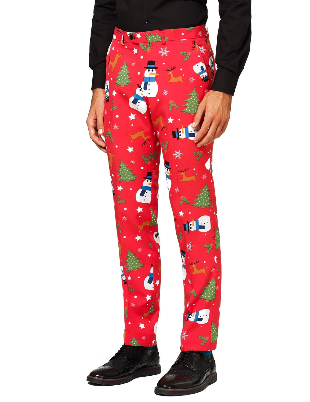 Pohled zepředu na kalhoty kostýmu Mr. Snowman