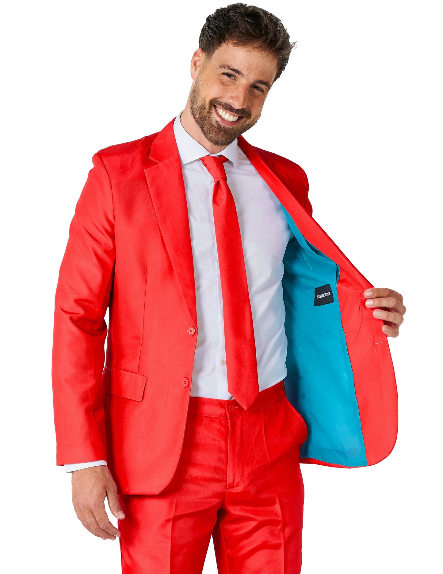Détail de la doublure intérieure du costume Mr. Solid pour homme rouge Suitmeister