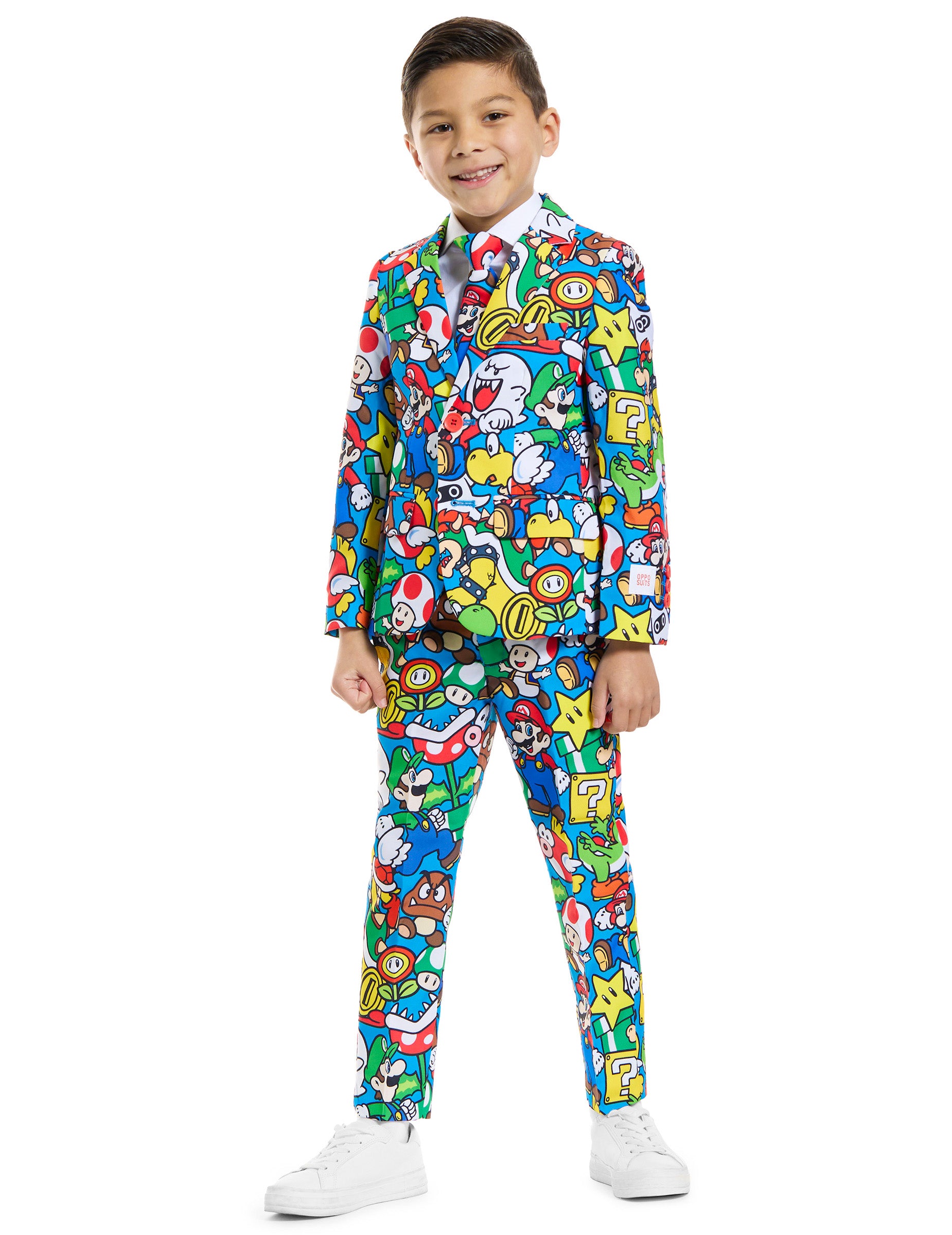 Costume Mr. Super Mario pour enfant bleu à motifs personnages colorés