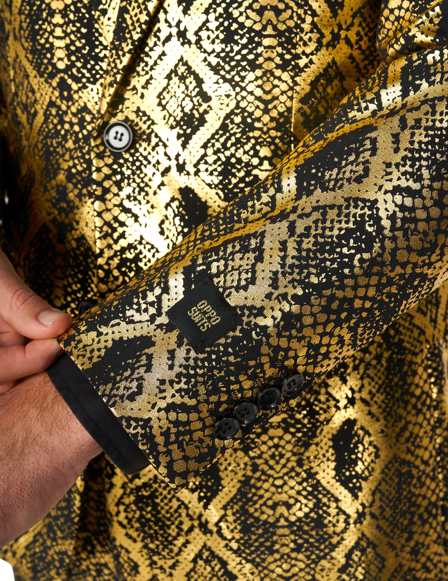 Opposuits™ Herrenanzug Schlangenmuster Schwarz-Gold