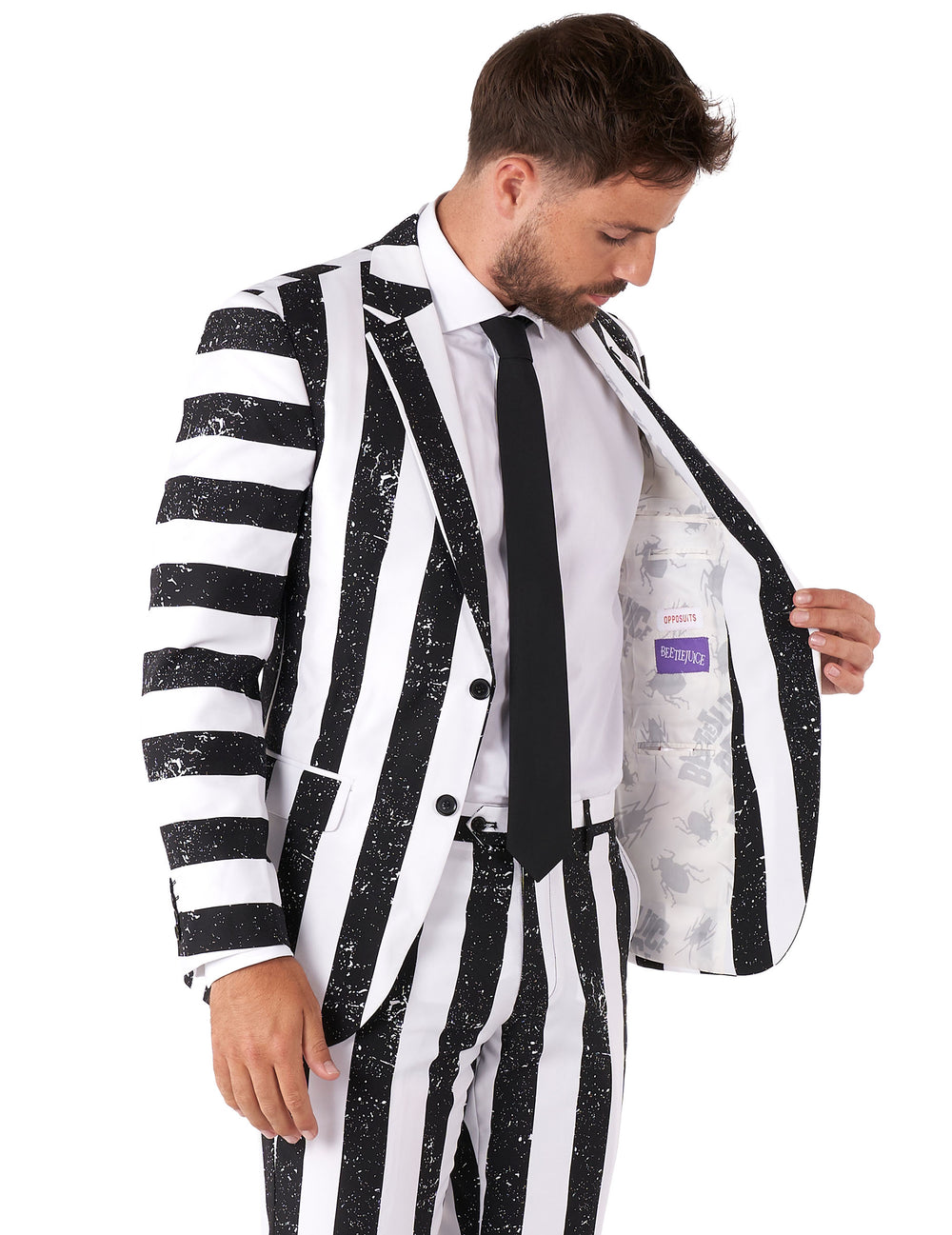 Détail de la doublure intérieure du costume Beetlejuice Opposuits