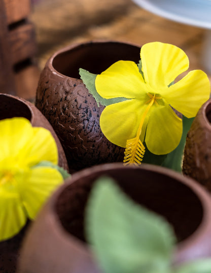 Detail žlutých květin z tropické kokosové misky Havaj