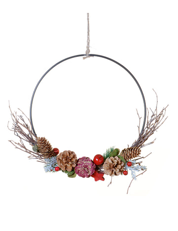 Tradiční přírodní závěsný věnec 35 cm s šiškami