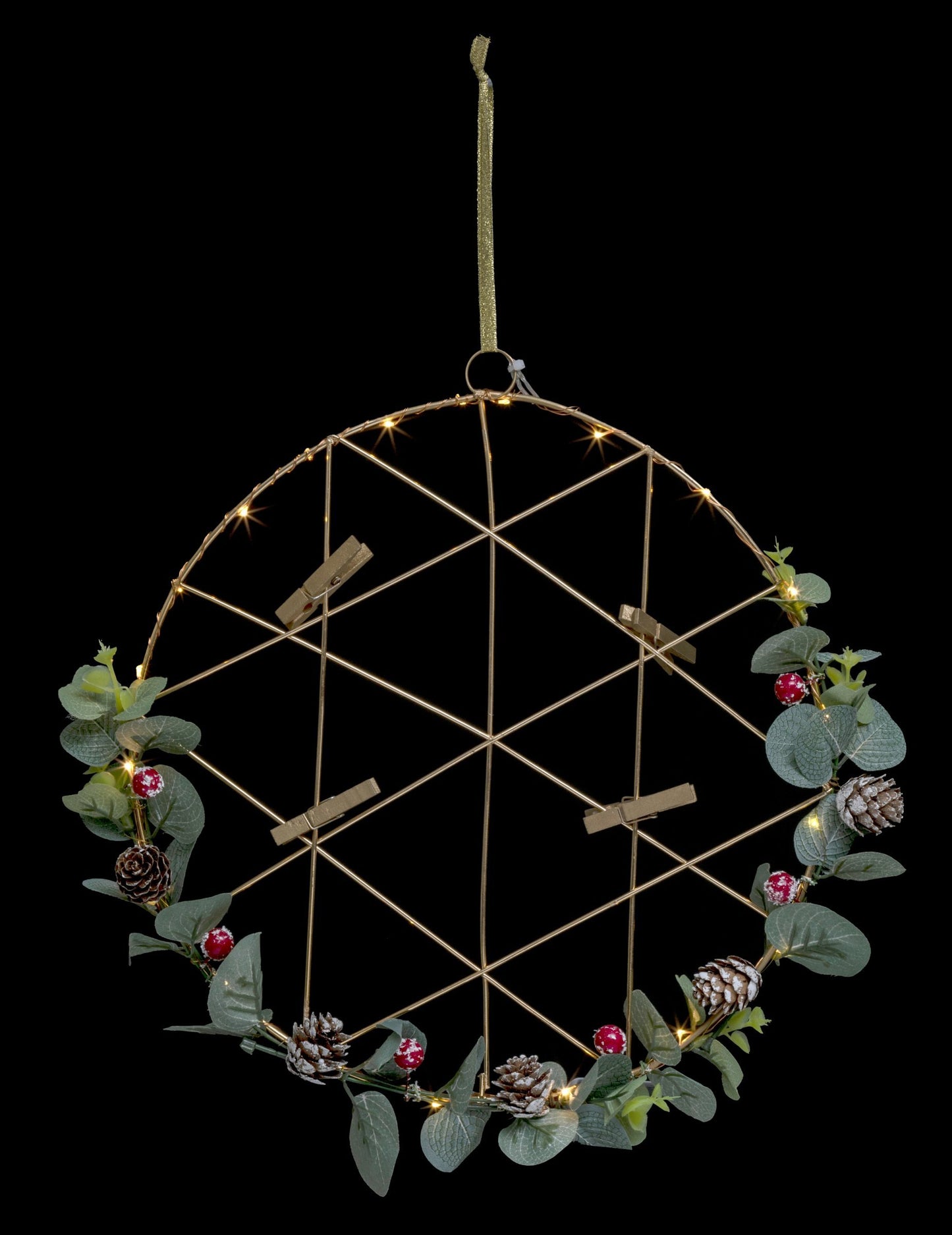 Věnec k zavěšení ve svítivém mixu 28 cm s kleštěmi