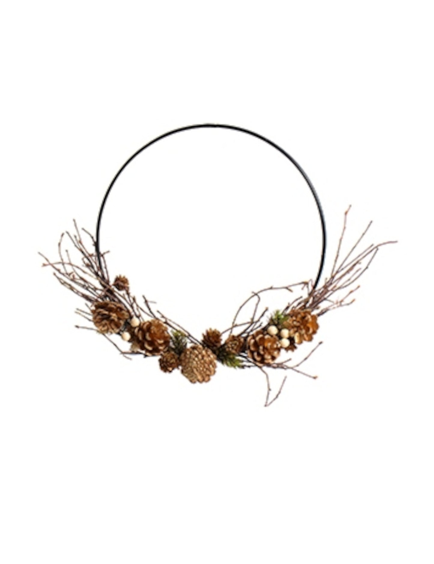 Couronne à suspendre pommes de pin dorées naturelle