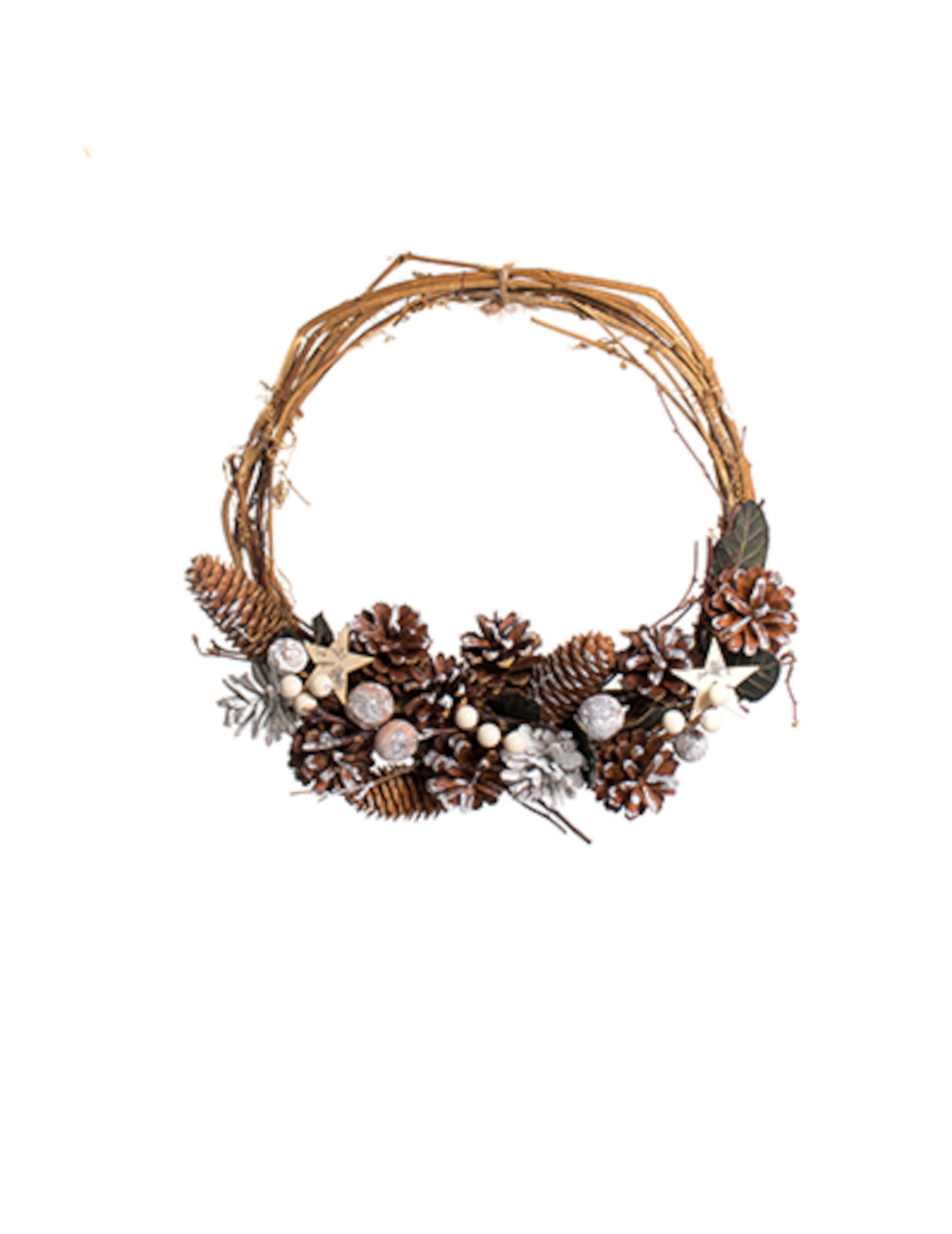 Závěsný věnec se zasněženými šiškami 30 cm proutí