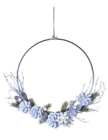 Závěsný věnec matné šišky 35 cm polární vánoční dekorace