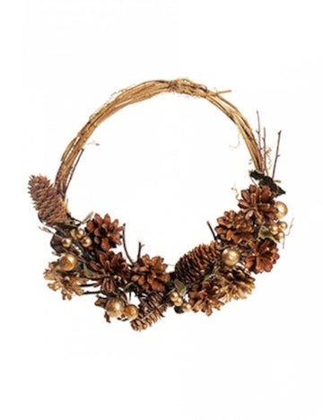Třpytivý šiškový závěsný věnec 30 cm proutí