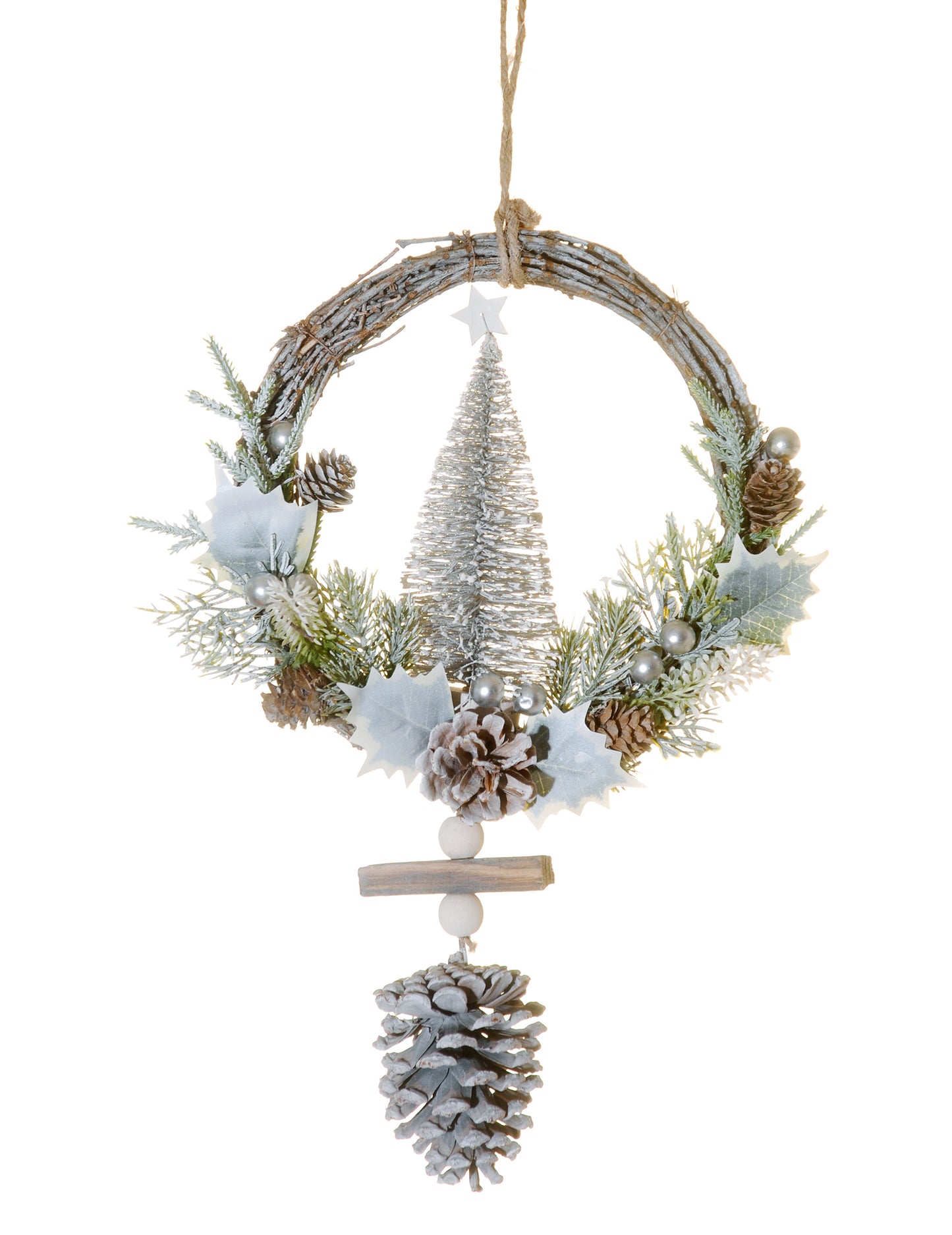 Závěsný věnec ze sněžné jedle 39 cm s šiškami