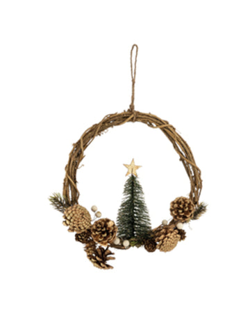 Jedlový závěsný věnec a zlaté šišky 28 cm Vánoce