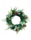 Couronne de Noël sapin et eucalyptus aux baies rouges et pommes de pin